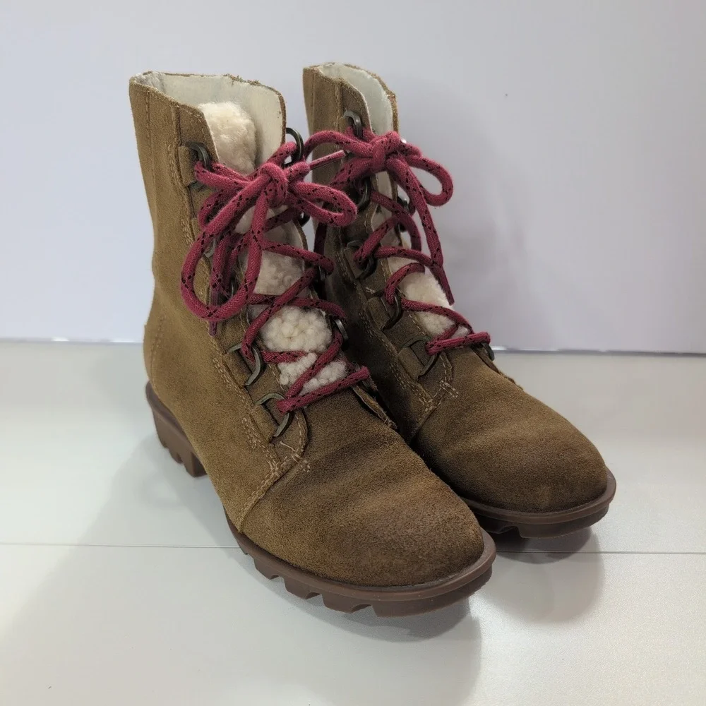 Sorel Lennox Lace Waterproof Suede Boots Elk Brown LL3652-286 Womens 6.5